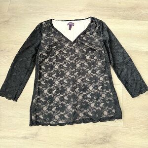 Long Tall Sally Black Lace V-Neck Blouse